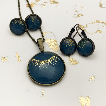 Kette mitternachtsblau Goldregen-mit Ohrringen