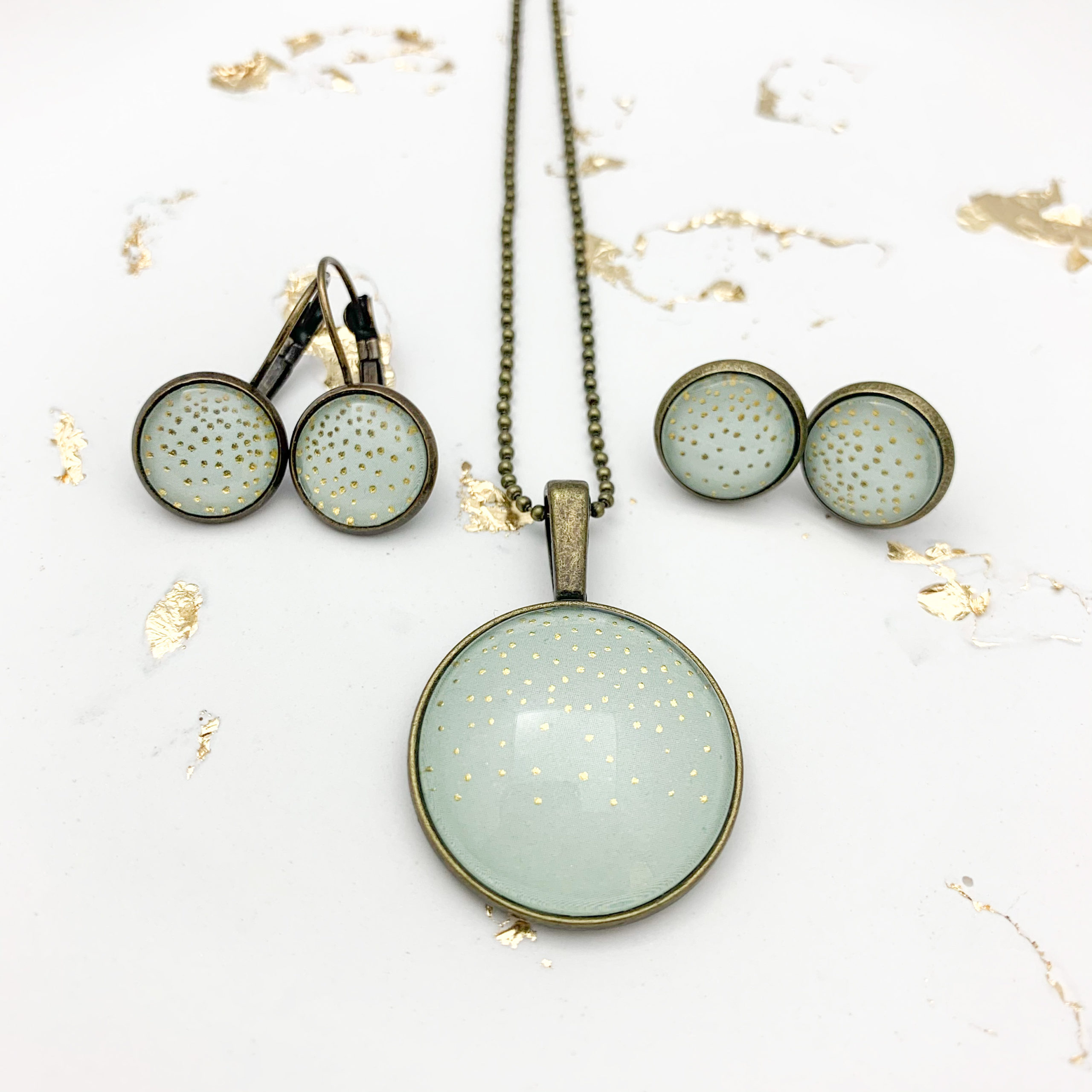 Kette mint Goldkonfetti mit Ohrringen