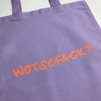 WOTSEFACK?!-Baumwolltasche lavendel/neonorange