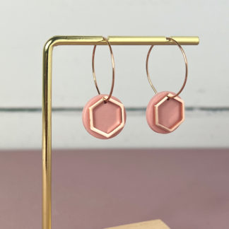 Creolen roségold, Plättchen altrosa Glitzer, Hexagon