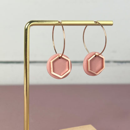 Creolen roségold, Plättchen altrosa Glitzer, Hexagon