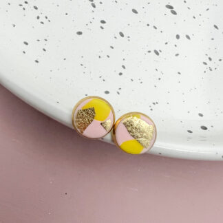 Ohrstecker Polymer Clay rosa sonnengelb gold S