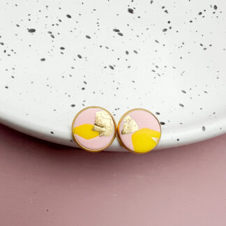 Ohrstecker Polymer Clay rosa sonnengelben gold M