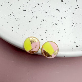Ohrstecker Polymer Clay rosa neongelb gold M