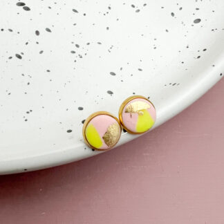Ohrstecker Polymer Clay rosa neongelb gold XS