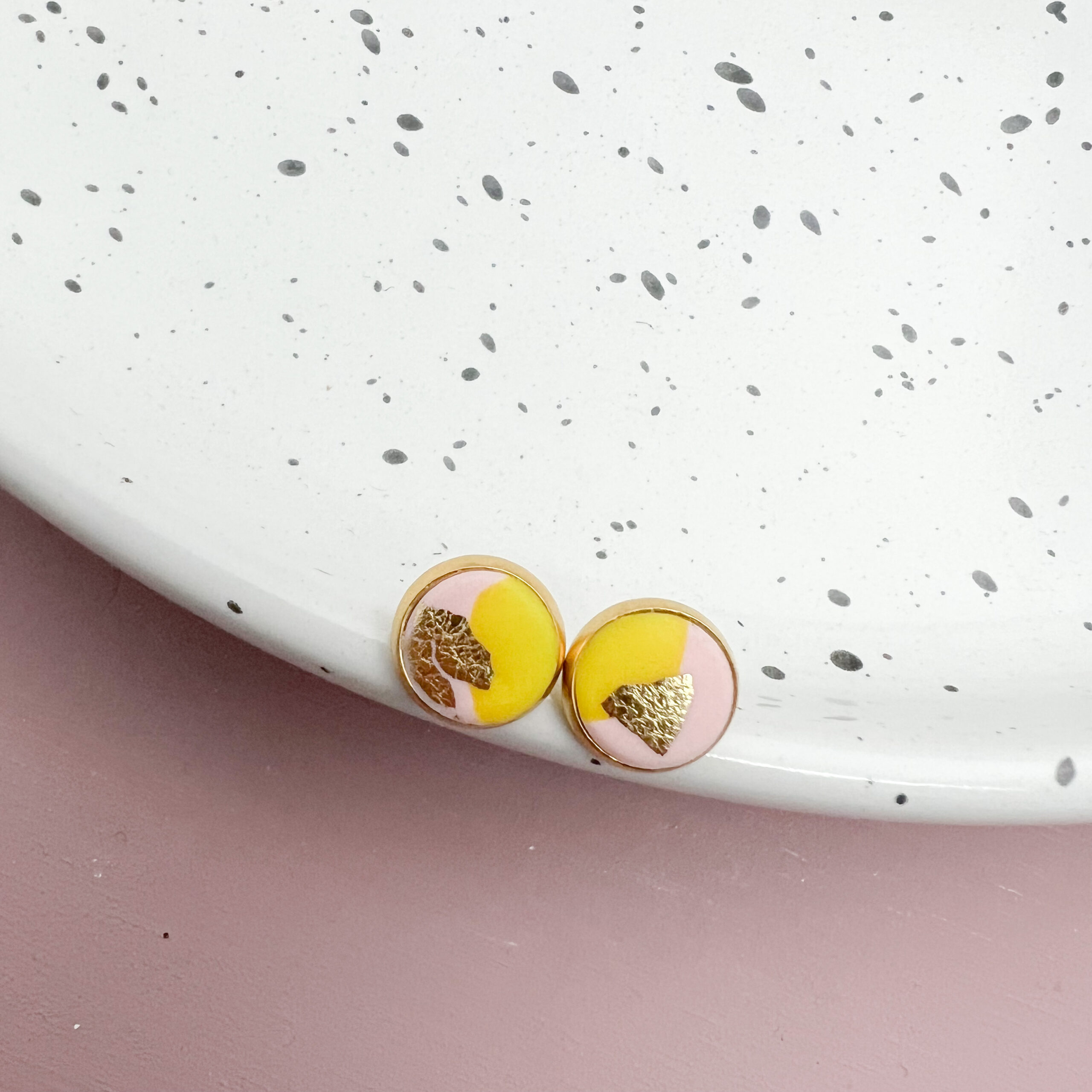 Ohrstecker Polymer Clay rosa sonnengelb gold XS