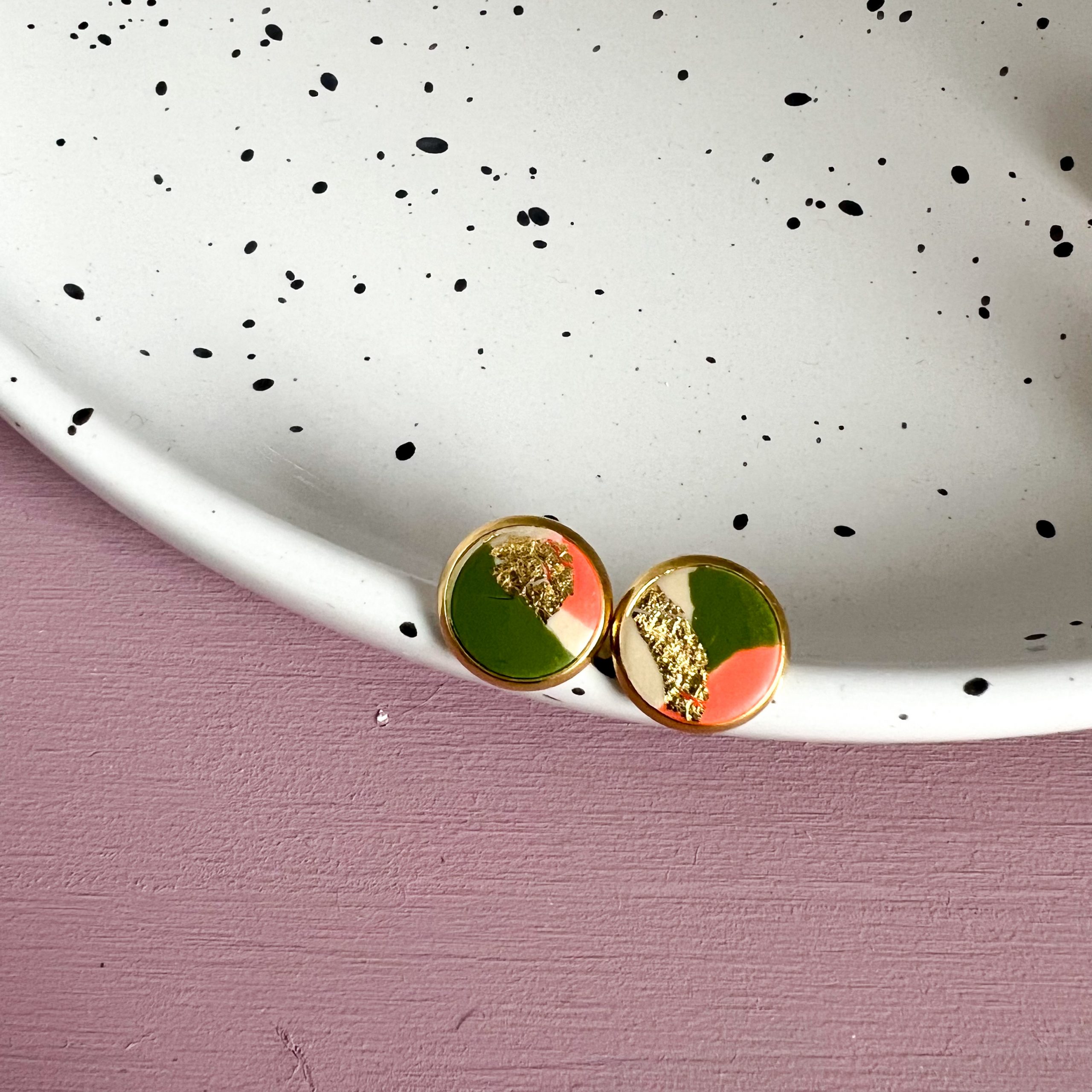 Ohrstecker PC beige neonkoralle oliv Größe S