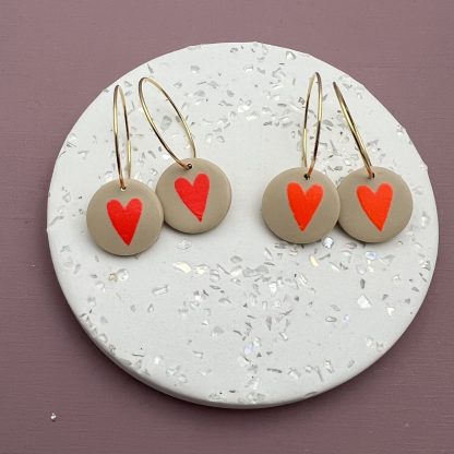 Creolen Siebdruck Herz Neonrot Neon orange beige
