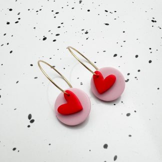 Creolen rotes Herzchen rosa Plättchen
